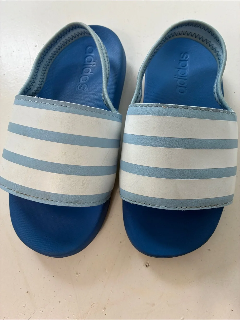 Adidas Youth Sz 1 Slip On Striped Blue Sandal with Strap
